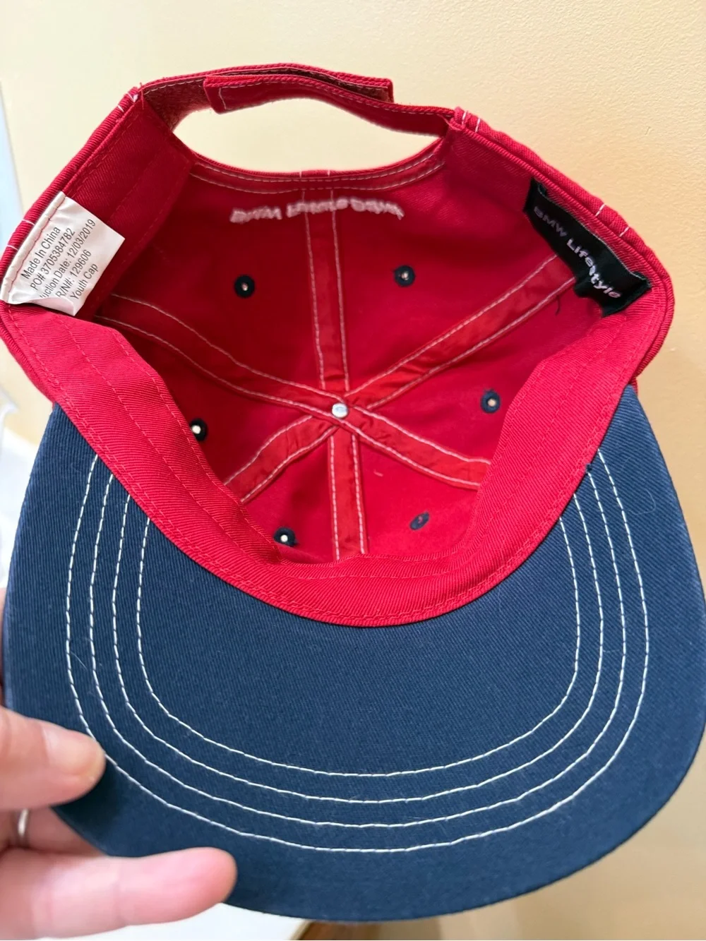 BMW Red Kids Hat with Navy Trim
